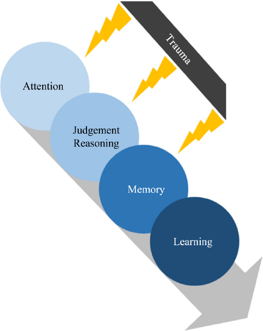 Schematic illustration of trauma, cognition and learning.