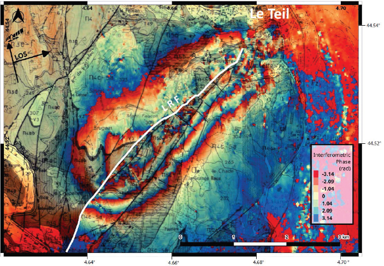 Schematic illustration of Le Teil earthquake the Sentinel-1 ascending interferogram reveals the surface rupture.