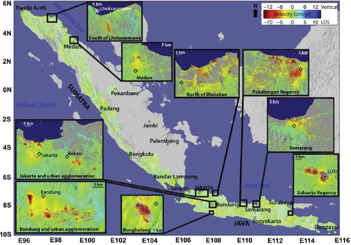 Schematic illustration of averaged 2006 to 2009 LOS velocity map of Sumatra.