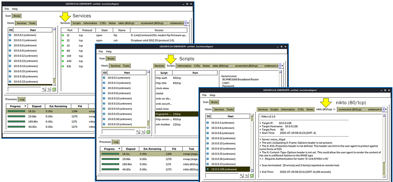 Figure 4.14 – Legion scanning results
