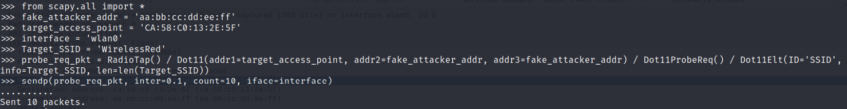 Figure 11.13 – Fake packet created successfully
