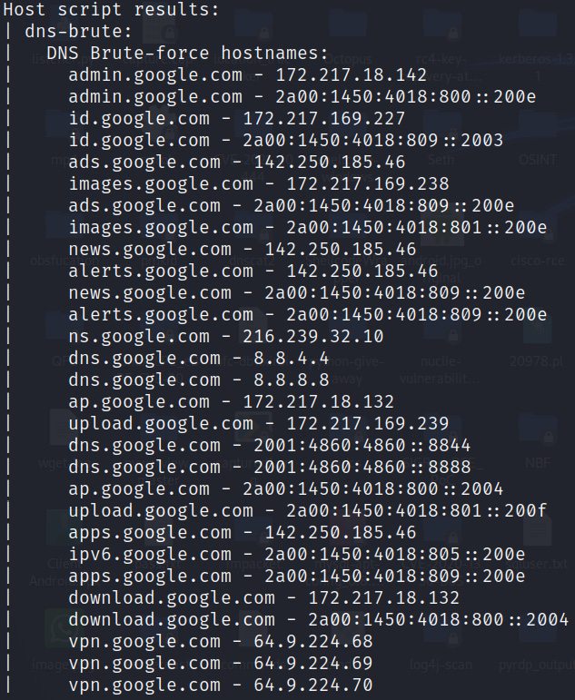 Figure 13.10 – DNS subdomains using brute force
