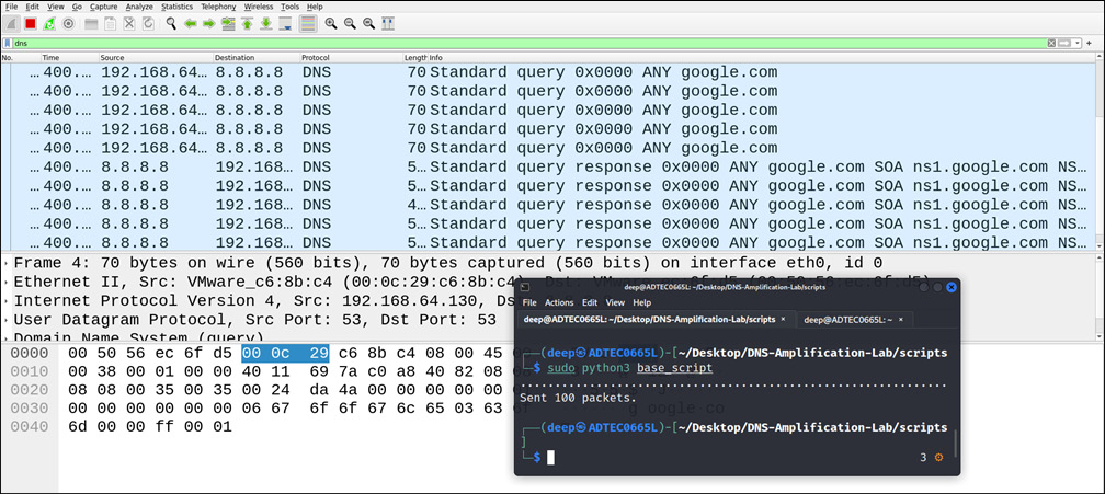 Figure 13.17 – A DNS amplification attack demonstration
