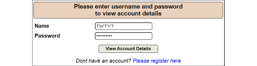 Figure 14.15 – The login page is exploited and data is retrieved
