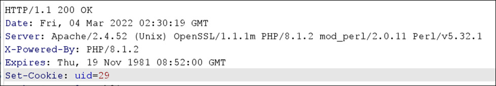 Figure 14.33 – uid=29 is set as a cookie to the test user
