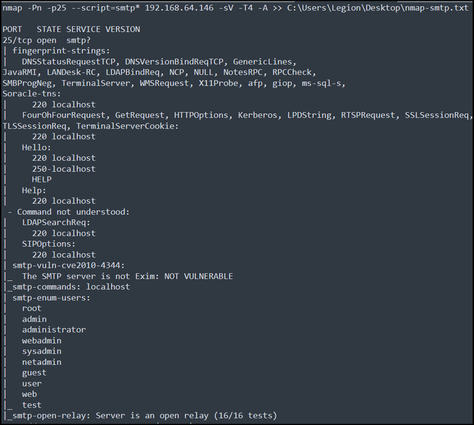 Figure 14.37 – SMTP vulnerability scanning
