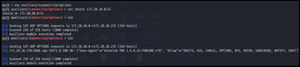 Figure 16.11 – Metasploit SIP server enumeration module
