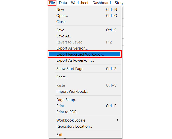 Figure 1.41: A screenshot showing the File > Export Packaged Workbook option
