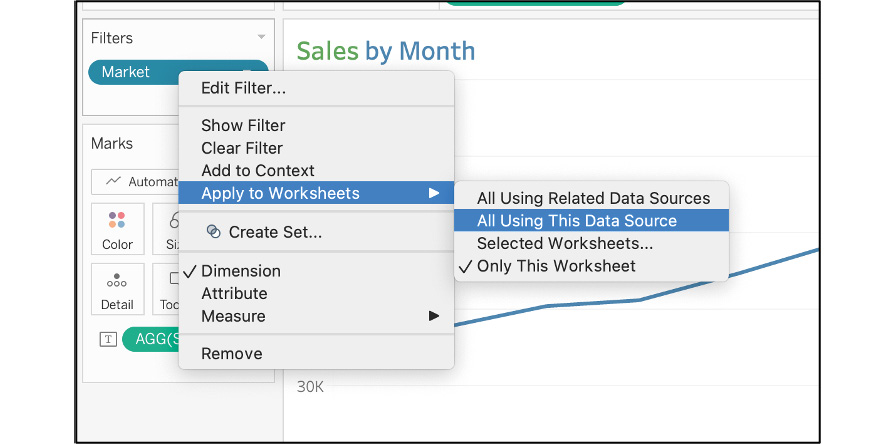 Figure 10.40: Applying the filter to all worksheets using this data source
