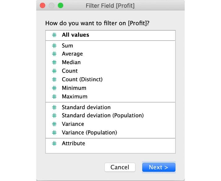 Figure 11.37: Measure Filter Field options
