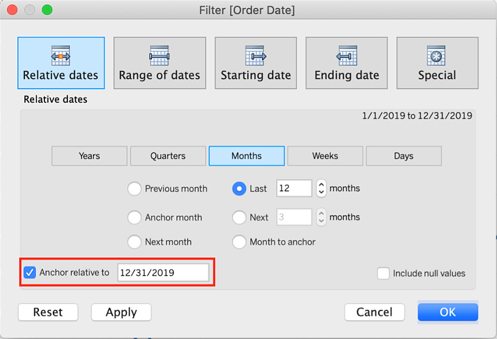 Figure 11.42: Filter by Relative dates with an anchor date
