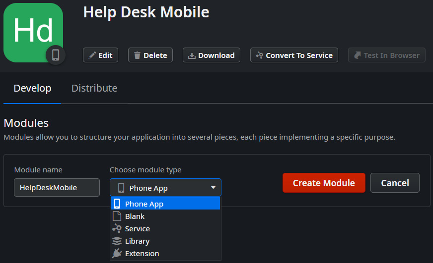 Figure 4.2 – Module types for mobile applications
