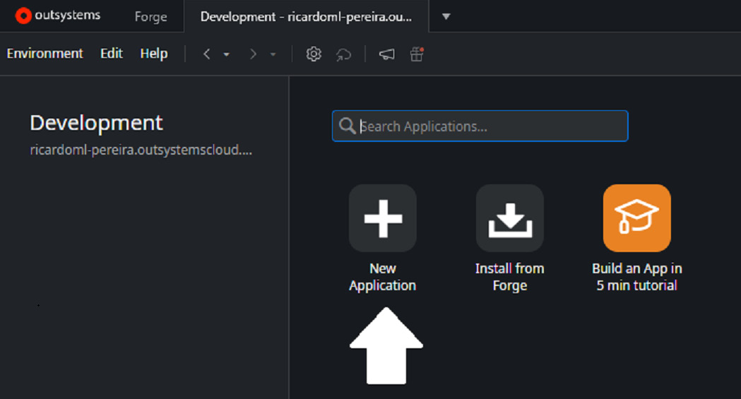 Figure 5.8 – New Application button in Service Studio
