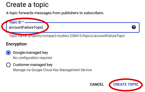 Figure 15.5 – Creating a topic with the topic identifier (ID)
