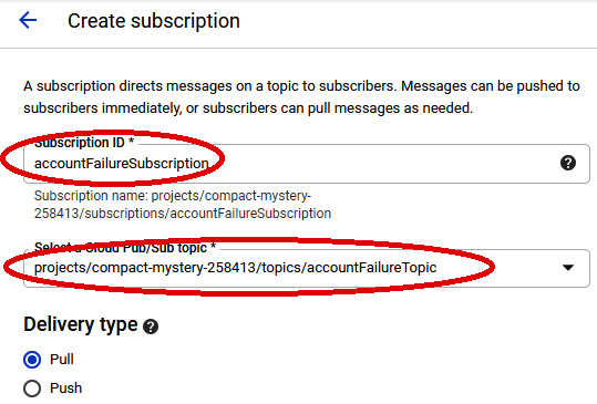 Figure 15.8 – Creating a subscription with ID and topic
