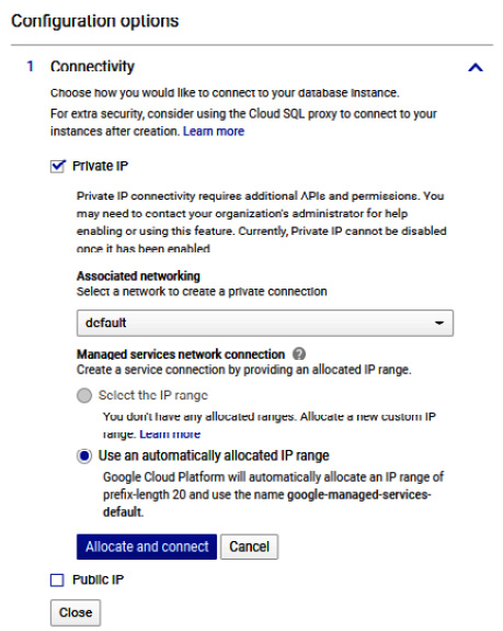 Figure 11.17 – Cloud SQL network settings
