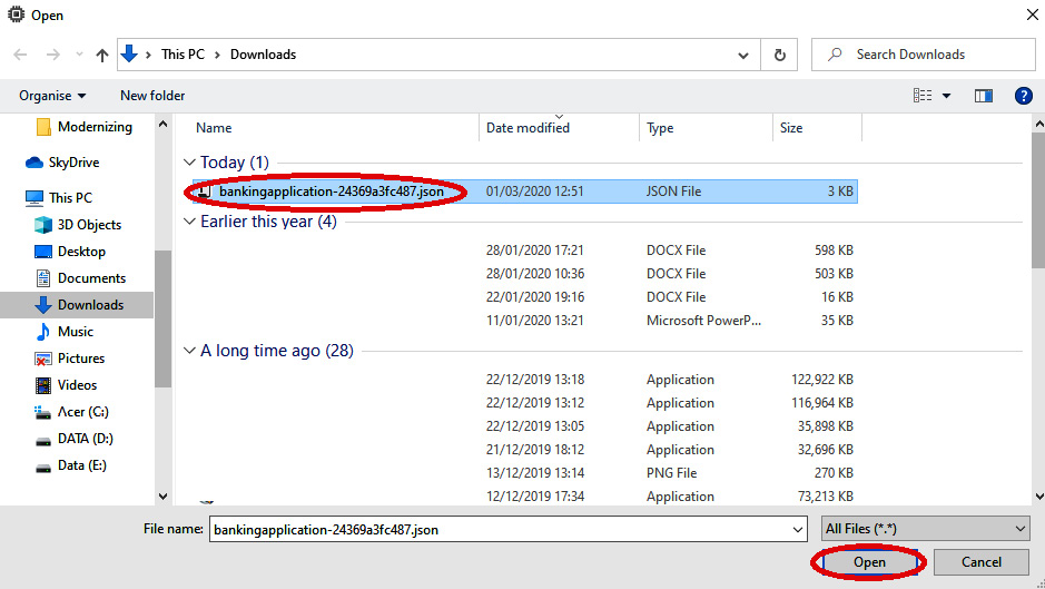 Figure 11.39 – Upload the credentials file
