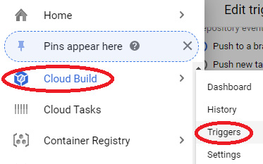 Figure 18.6 – Nav Menu: Cloud Build > Triggers
