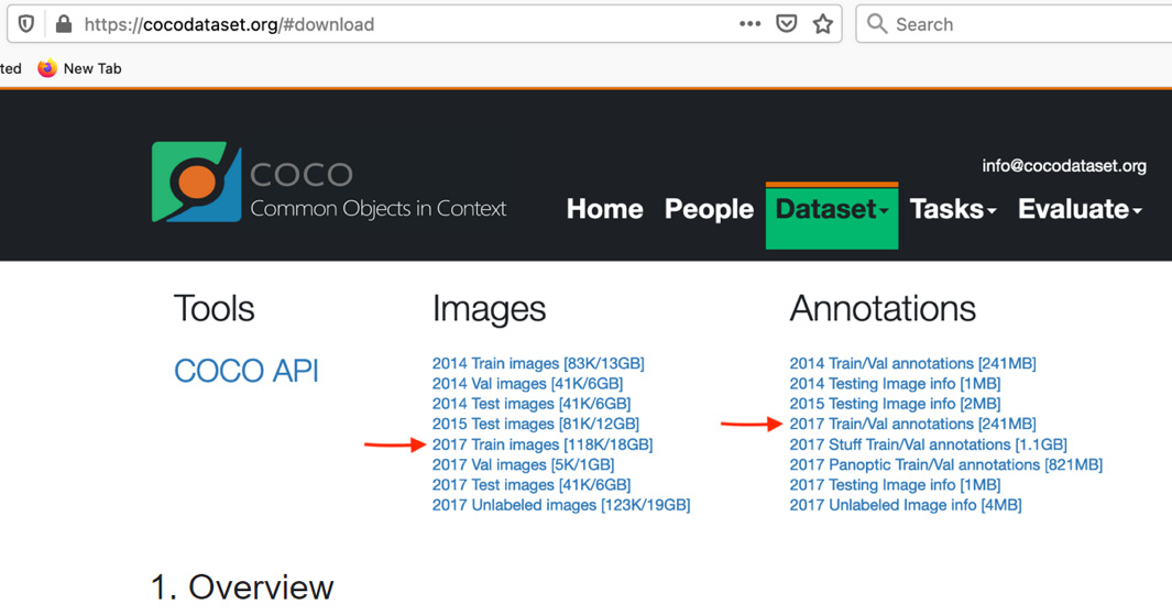 Figure 7.6 – Download page from the COCO website
