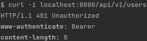 Figure 4.10 – A screenshot of the unauthorized result of executing cURL to retrieve the list of users
