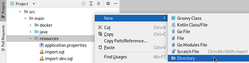 Figure 4.2 – A screenshot of the IntelliJ File | New | Directory menu entry