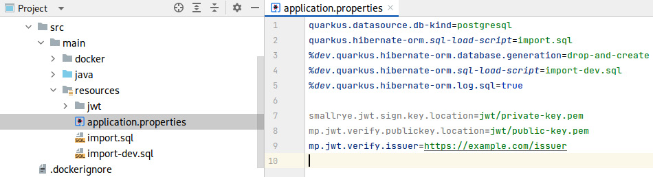 Figure 4.6 – A screenshot of the configured properties in the application.properties file
