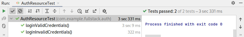 Figure 5.6 – A screenshot of IntelliJ ‘AuthResourceTest’ test execution results
