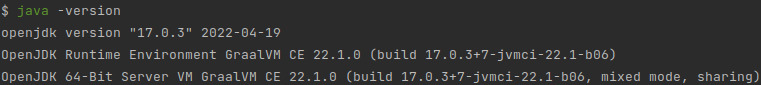 Figure 6.2 – A screenshot showing the GraalVM CE build of OpenJDK as the current Java version
