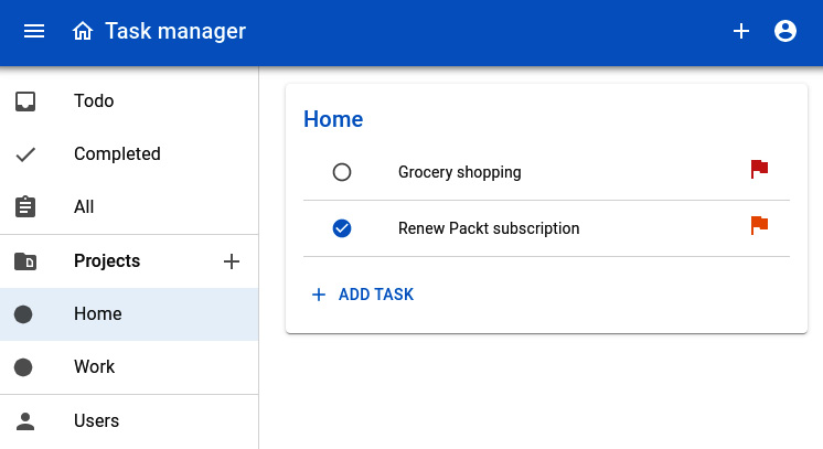 Figure 9.13 – A screenshot of the Home project tasks page
