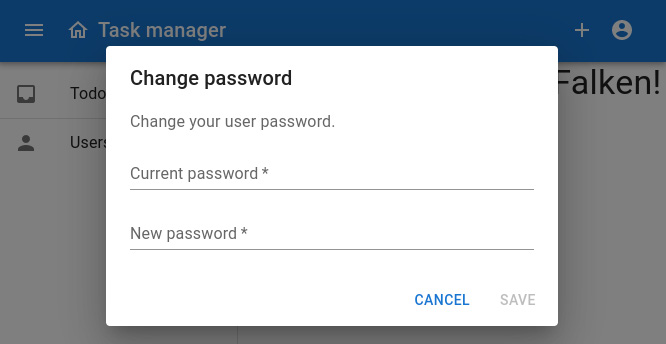 Figure 9.1 – A screenshot of the ChangePasswordDialog component
