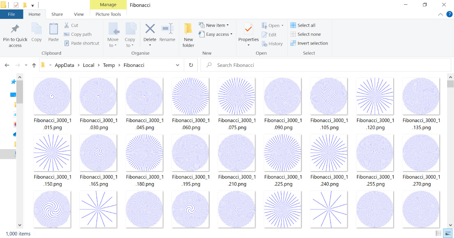 Figure 5.3: Windows 10 Explorer image folder contents (a subset of images produced)
