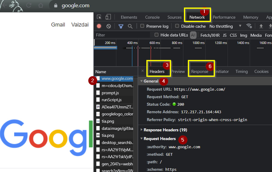 Figure 8.2: Chrome with developer tools open with google.com loaded
