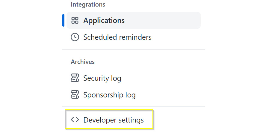 Figure 8.12: Developer settings in GitHub
