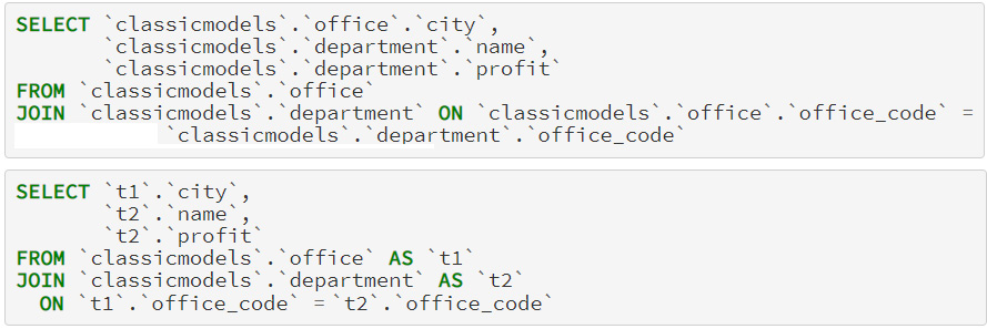 Figure 16.1 – JOIN with and without aliases
