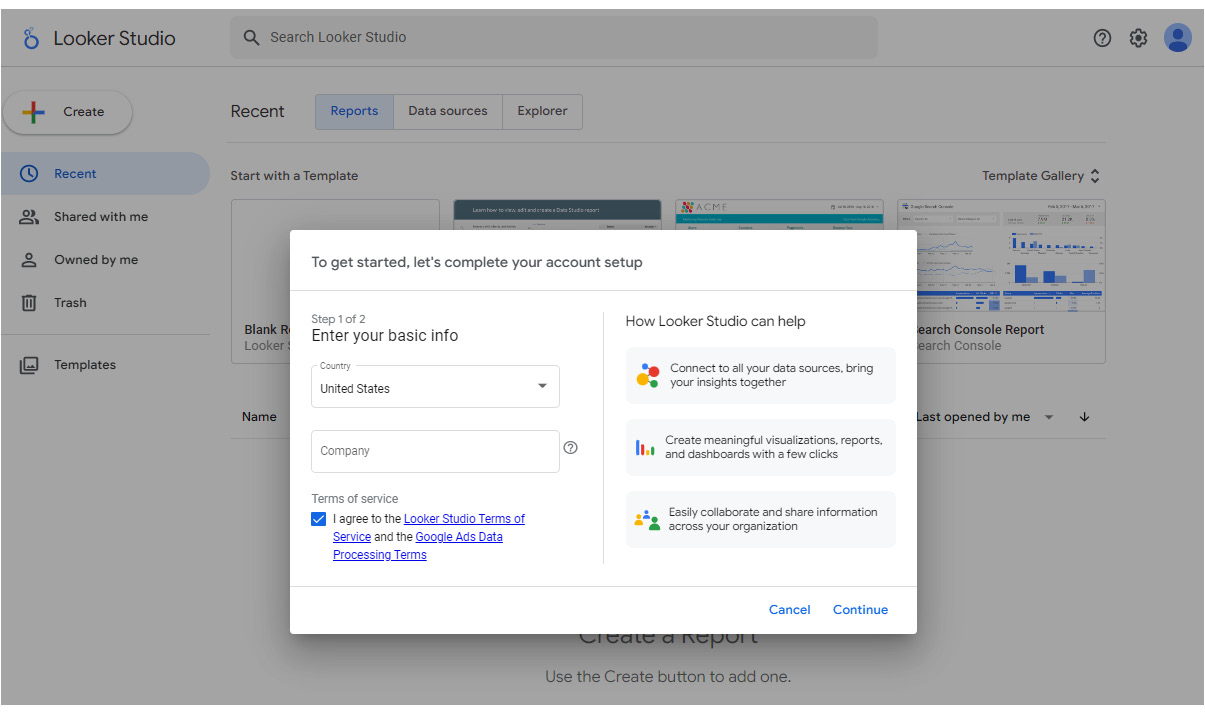 Figure 4.2 – Data Studio account setup completion
