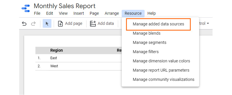 Figure 4.9 – Navigating the list of data sources that were added to the report
