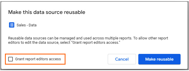 Figure 4.14 – Restricting the level of access to the reusable data source
