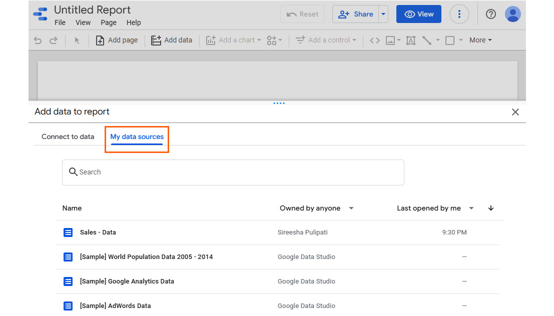 Figure 4.33 – Adding an existing reusable data source to the report
