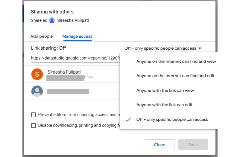 Figure 4.39 – Managing the access of the people that the report is shared with
