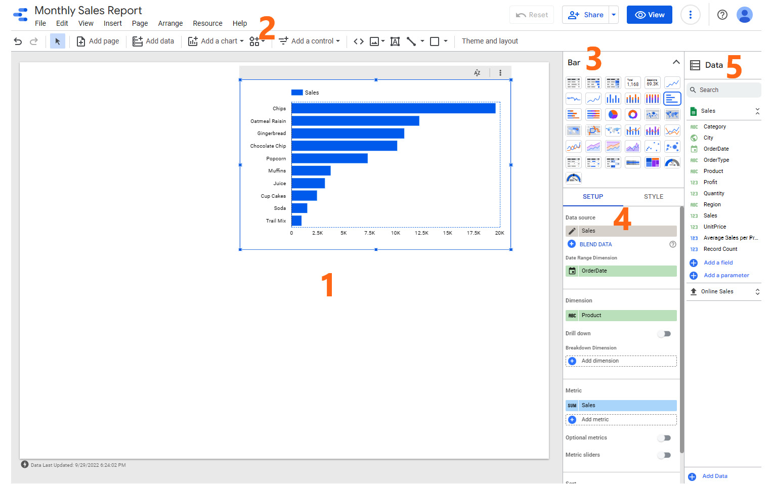 Figure 5.1 – Major sections of the Report Designer
