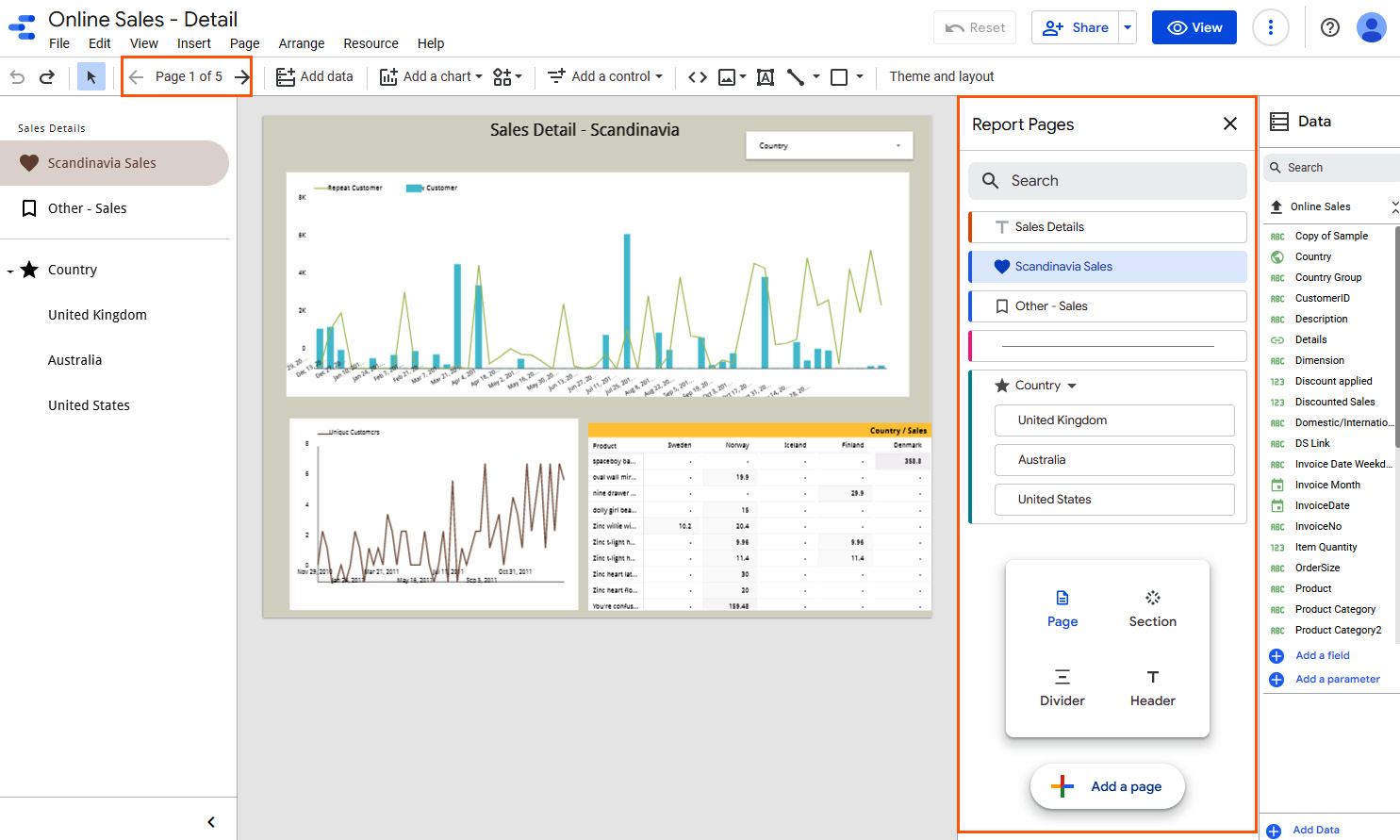 Figure 5.3 – Managing report pages
