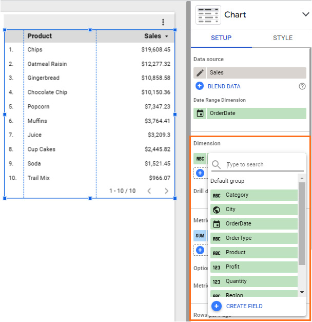 Figure 5.8 – Adding a dimension in the SETUP panel
