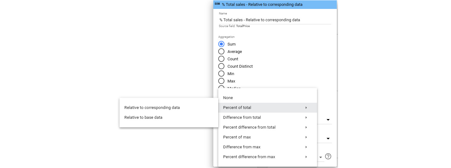 Figure 5.15 – Comparison metric options when using the comparison date range
