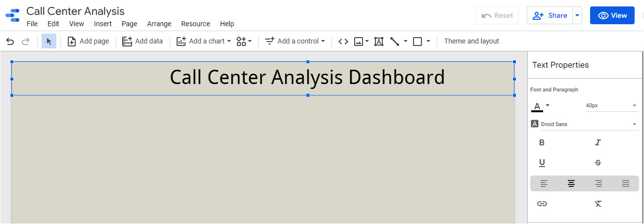 Figure 5.47 – Adding a title to the page using the Text control and configuring the properties
