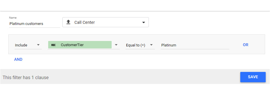 Figure 6.4 – Defining a filter to include only calls from Platinum customers 
