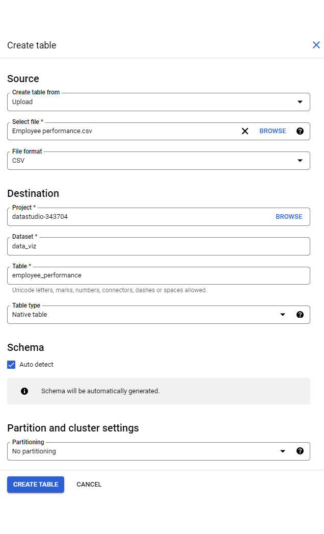 Figure 9.3 – Creating a table from the web UI
