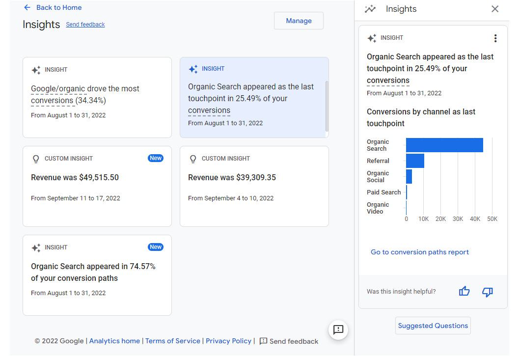 Figure 11.4 – GA4 provides automated insights based on trends and emerging changes
