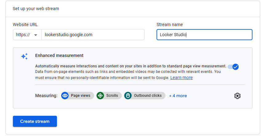 Figure 11.7 – Setting up a web data stream to collect data
