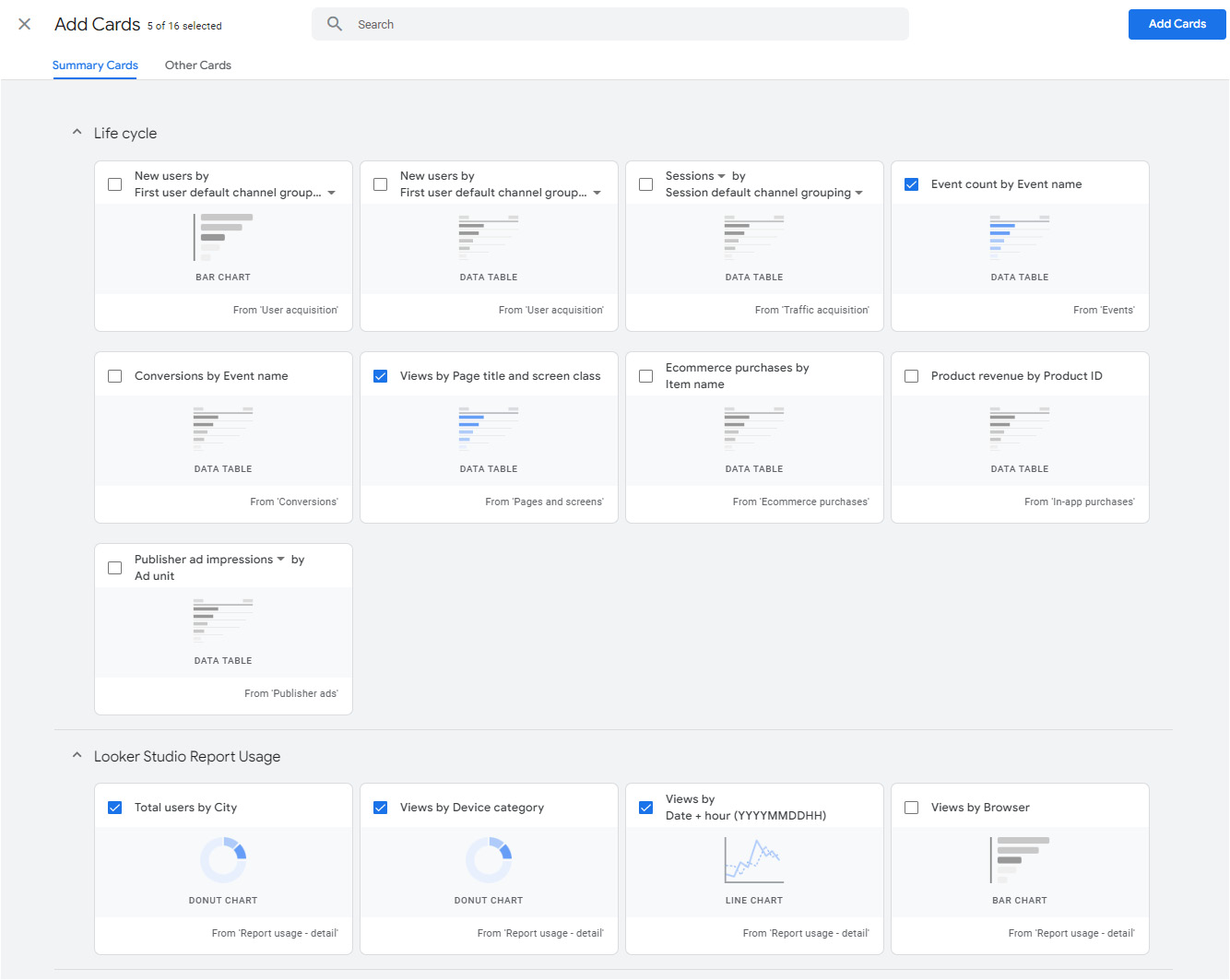 Figure 11.15 – Adding cards to the overview report
